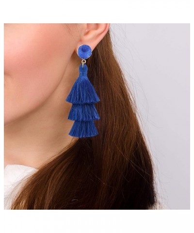 Tassel Earrings Layered Tiered Linear Drop Fashion Trending Earrings Royal Blue $7.79 Earrings