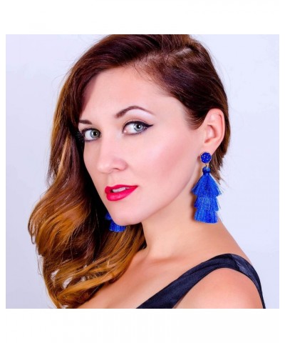 Tassel Earrings Layered Tiered Linear Drop Fashion Trending Earrings Royal Blue $7.79 Earrings