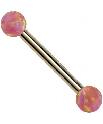 Pink Synthetic Opal 14k Gold Straight Barbell 14k Yellow Gold | 18G | 5/8" (16mm) $54.45 Body Jewelry