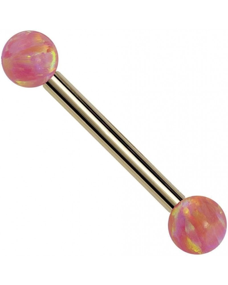 Pink Synthetic Opal 14k Gold Straight Barbell 14k Yellow Gold | 18G | 5/8" (16mm) $54.45 Body Jewelry