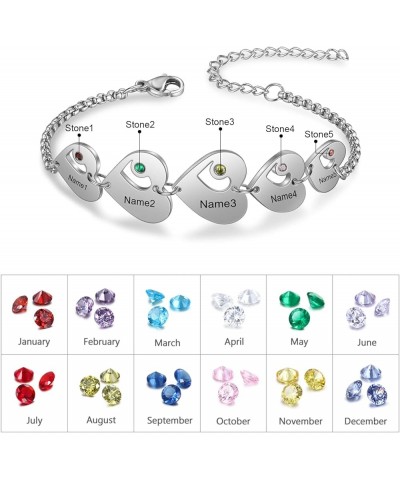 Personalized Name Bracelet for Women, Mothers Bracelet Custom Love Heart Charm Bracelet with 1-6 Birthstones Name Bracelet fo...