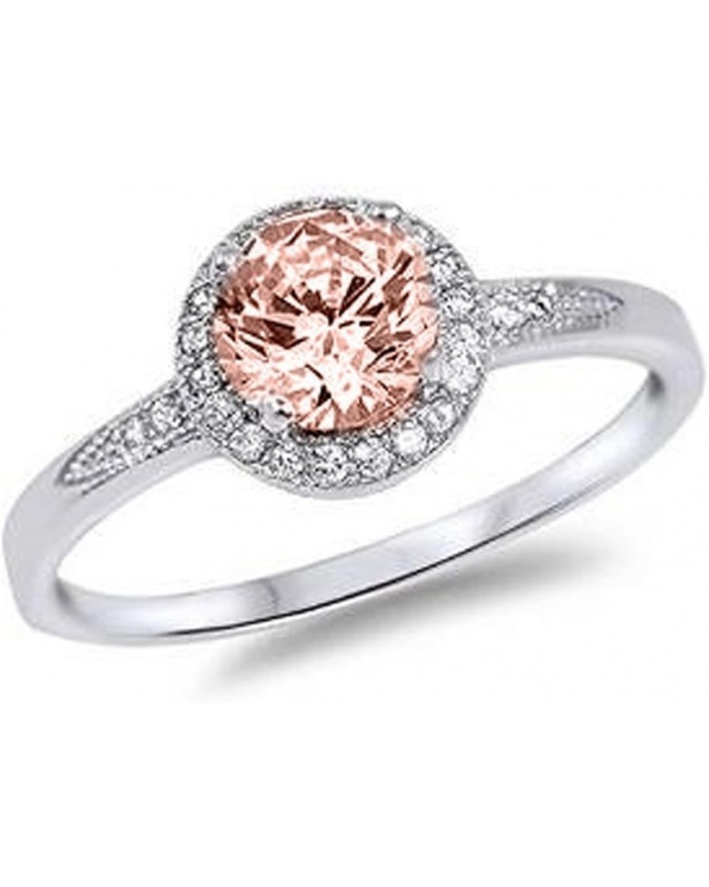 Halo Wedding Engagement Ring Round Simulated Morganite 925 Sterling Silver $9.89 Rings