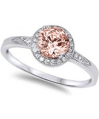 Halo Wedding Engagement Ring Round Simulated Morganite 925 Sterling Silver $9.89 Rings