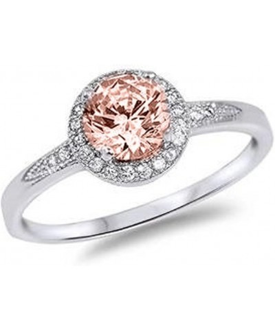 Halo Wedding Engagement Ring Round Simulated Morganite 925 Sterling Silver $9.89 Rings