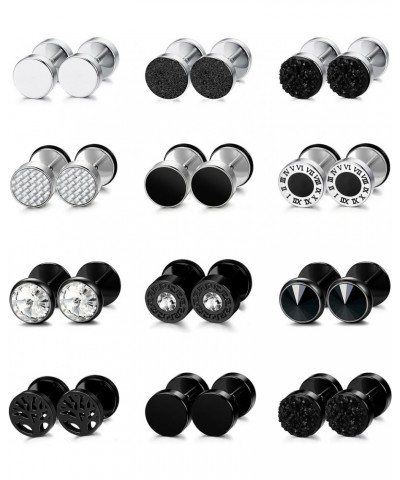 12 Pairs 18G Fake Gauge Earrings for Men Women Stainless Steel Stud Earrings Faux Gauges Earrings Fake Ear Plugs Gauges Tunne...