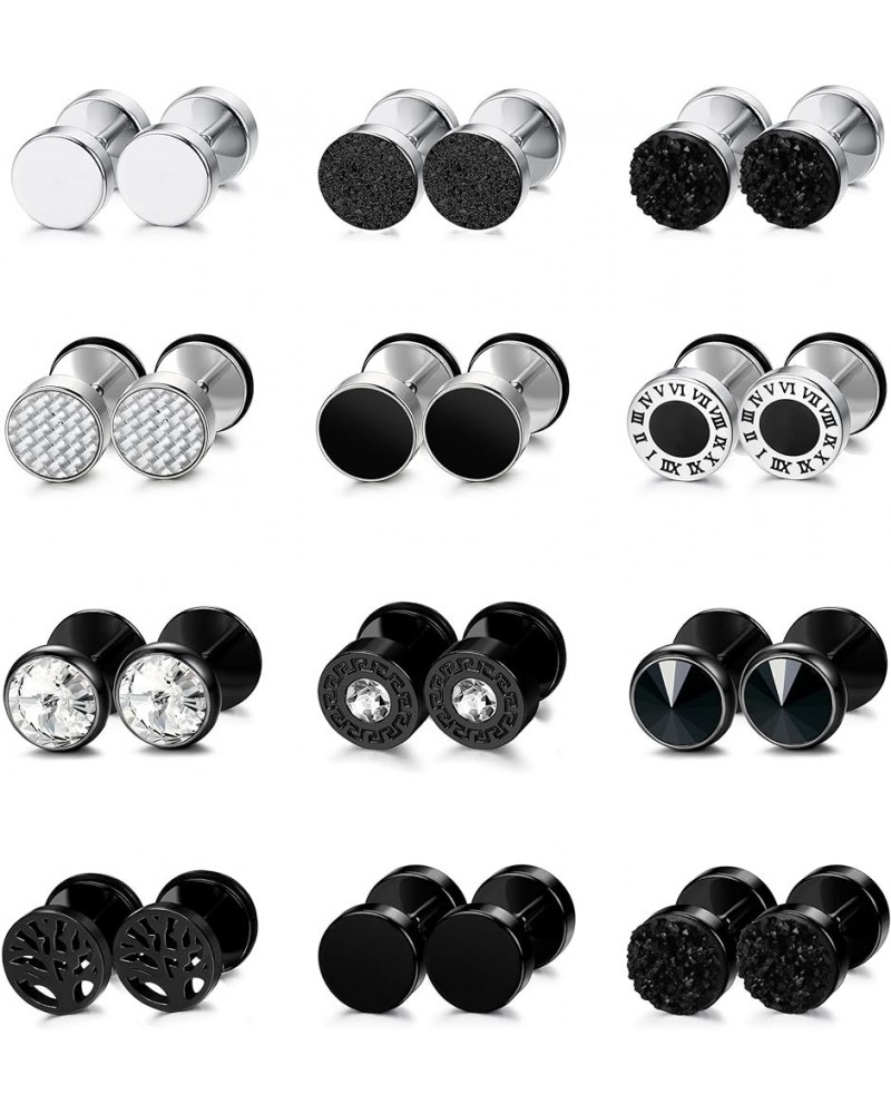 12 Pairs 18G Fake Gauge Earrings for Men Women Stainless Steel Stud Earrings Faux Gauges Earrings Fake Ear Plugs Gauges Tunne...