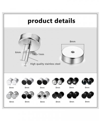 12 Pairs 18G Fake Gauge Earrings for Men Women Stainless Steel Stud Earrings Faux Gauges Earrings Fake Ear Plugs Gauges Tunne...