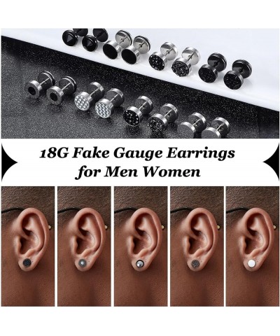 12 Pairs 18G Fake Gauge Earrings for Men Women Stainless Steel Stud Earrings Faux Gauges Earrings Fake Ear Plugs Gauges Tunne...