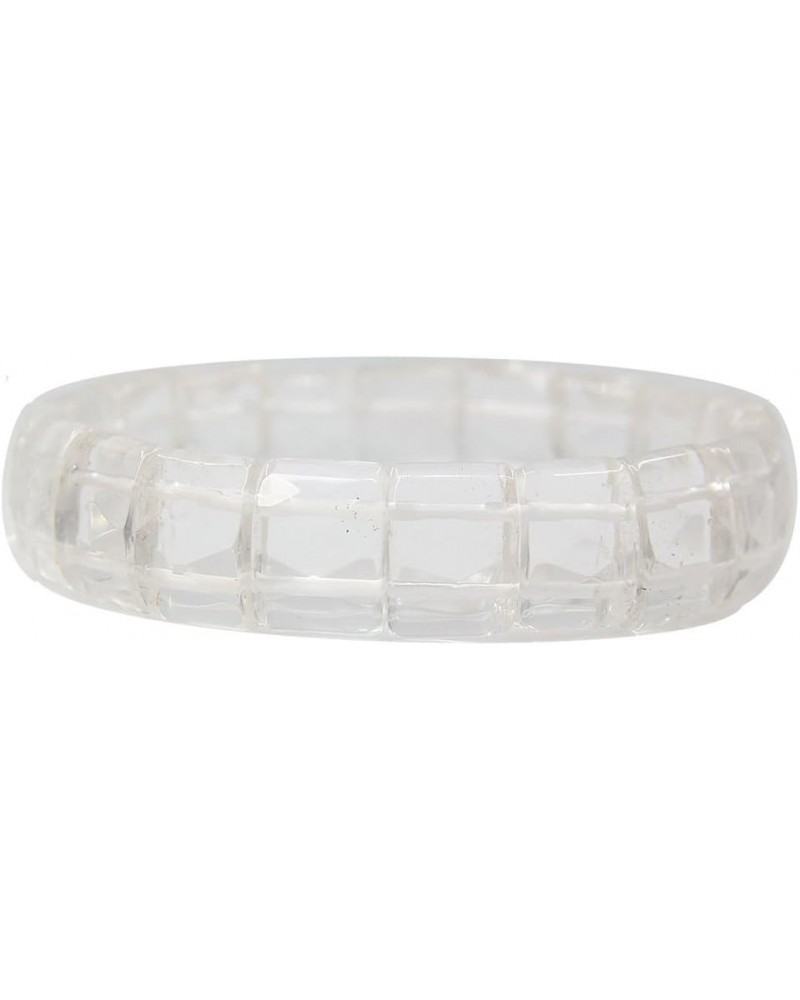 Genuine Semi Precious 15mm Square Grain Faceted Beaded Stretchable Rock Crystal Bangle 7.5 Inch Unisex White Crystal $9.17 Br...