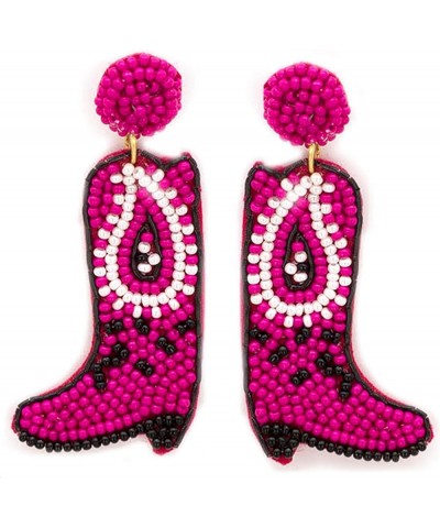 Beaded Western Cowgirl Boots and Hat Dangle Earrings for Girls and Women Fashion Paisley Boots-FU $9.17 Earrings