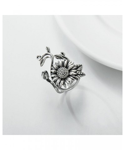 Gothic Style Vintage Sunflower Violet Dragonfly Open Ring Sterling Silver Family Birth Flowers Butterfly Party Rings for Wome...