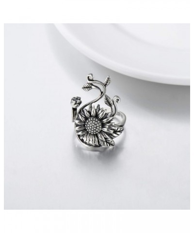 Gothic Style Vintage Sunflower Violet Dragonfly Open Ring Sterling Silver Family Birth Flowers Butterfly Party Rings for Wome...