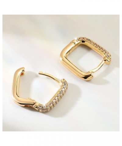 Gold Hoop Earrings for Women 18K Gold Plated Trendy Small Hoop Earrings Hypoallergenic Rectangle Thick Earrings with Cubic Zi...