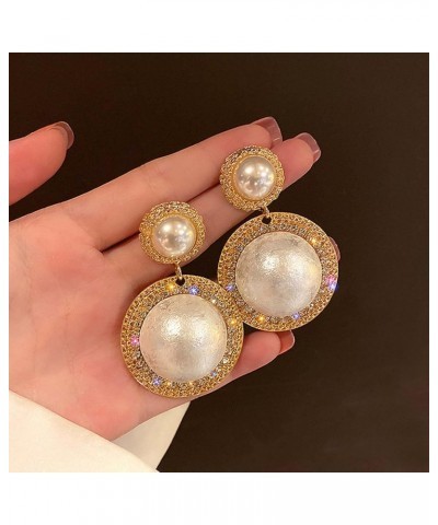 Crystal Pearl Drop Earrings Studs Large Faux Pearl Hemispherical Dangle Earrings Vintage Bridal Ball Pearl Earring Gold Spark...