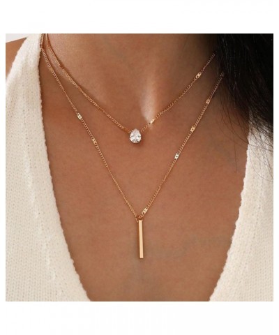 Bar Layered Necklace Simple Drop Pendant Necklace Double Necklaces Dainty Gold Choker Necklace Fashion Jewelry for Women and ...