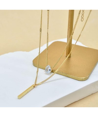 Bar Layered Necklace Simple Drop Pendant Necklace Double Necklaces Dainty Gold Choker Necklace Fashion Jewelry for Women and ...