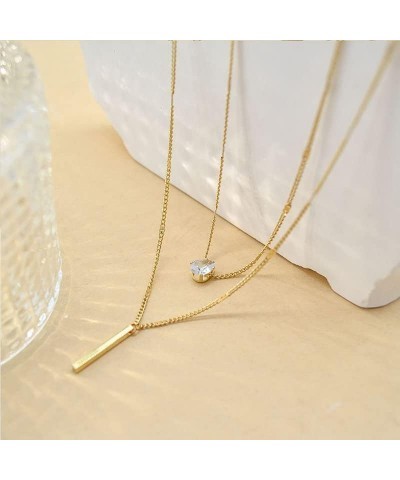 Bar Layered Necklace Simple Drop Pendant Necklace Double Necklaces Dainty Gold Choker Necklace Fashion Jewelry for Women and ...