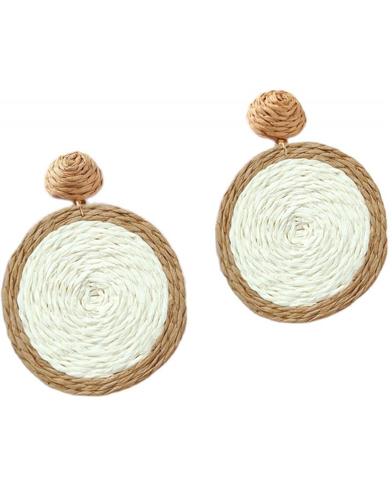 Rattan Earrings Hand Woven Round Rattan Plaited Articles Earrings Handmade Rattan Ball Disc Dangle Earrings for Women White $...