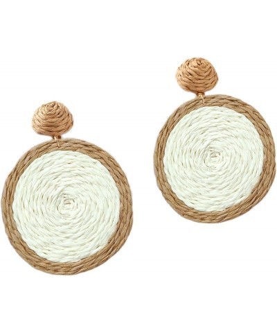 Rattan Earrings Hand Woven Round Rattan Plaited Articles Earrings Handmade Rattan Ball Disc Dangle Earrings for Women White $...