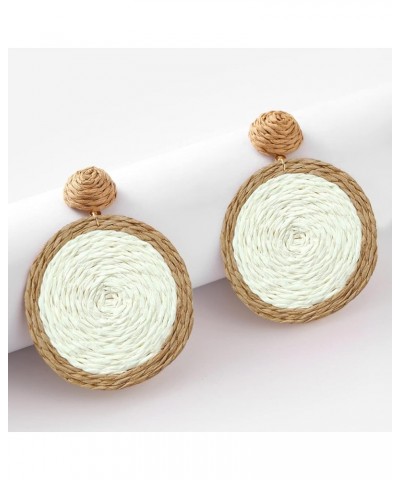 Rattan Earrings Hand Woven Round Rattan Plaited Articles Earrings Handmade Rattan Ball Disc Dangle Earrings for Women White $...