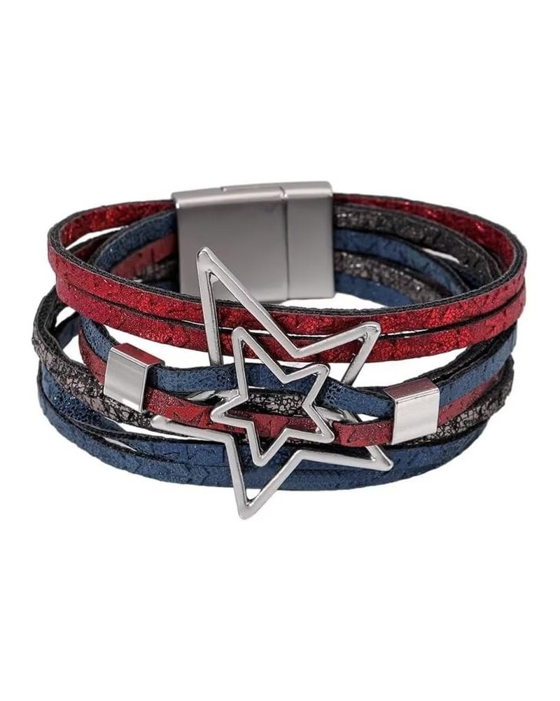 Boho Leather Wrap Bracelets Trendy Five-Pointed Star Stackable Cuff Bangle Bracelets Layered Charm For Women Girls Birthday C...