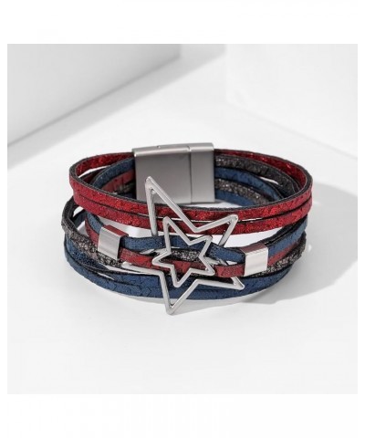 Boho Leather Wrap Bracelets Trendy Five-Pointed Star Stackable Cuff Bangle Bracelets Layered Charm For Women Girls Birthday C...