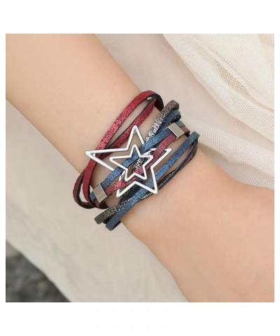 Boho Leather Wrap Bracelets Trendy Five-Pointed Star Stackable Cuff Bangle Bracelets Layered Charm For Women Girls Birthday C...