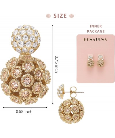 Circle Stud Front and Hollow Design Ball Back, Double Side Crystal Earrings GOLD $14.99 Earrings