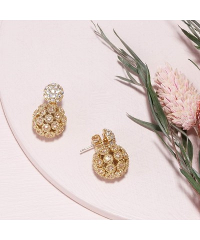 Circle Stud Front and Hollow Design Ball Back, Double Side Crystal Earrings GOLD $14.99 Earrings