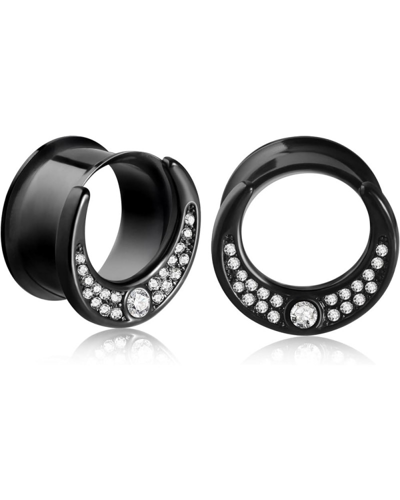 Stainless Steel Black Silver Cat on The Moon Ear Expander Piercing Tunnels Gauge 2g-16mm CZ, 00g-10mm $8.09 Body Jewelry