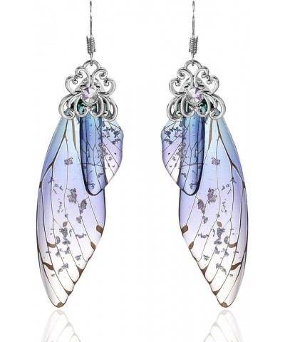 Butterfly Wing Drop Dangle Earrings Gold Plated Crystal Rhinestone for women girls wedding Jewelry Blue-Silver A $7.48 Earrings