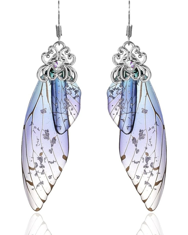 Butterfly Wing Drop Dangle Earrings Gold Plated Crystal Rhinestone for women girls wedding Jewelry Blue-Silver A $7.48 Earrings