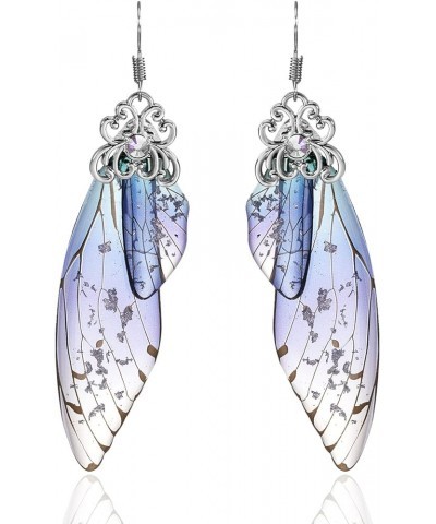 Butterfly Wing Drop Dangle Earrings Gold Plated Crystal Rhinestone for women girls wedding Jewelry Blue-Silver A $7.48 Earrings