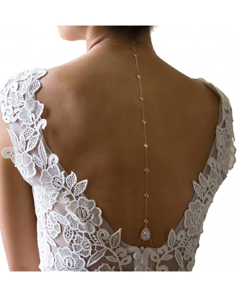 Rhinestone Waterdrop Back Chain Necklace Bridal Wedding Backdrop Chain Crystal Choker Rhinestone Waist Body Chain Women Waist...