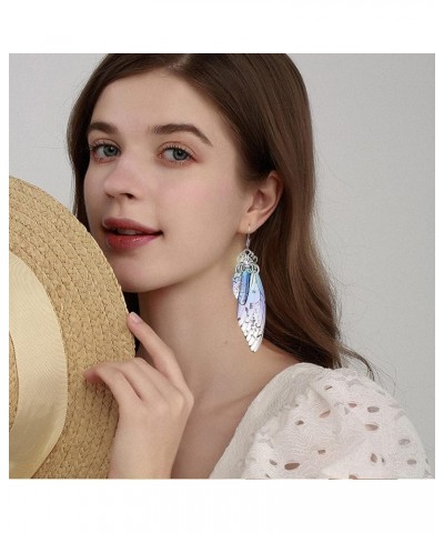 Butterfly Wing Drop Dangle Earrings Gold Plated Crystal Rhinestone for women girls wedding Jewelry Blue-Silver A $7.48 Earrings