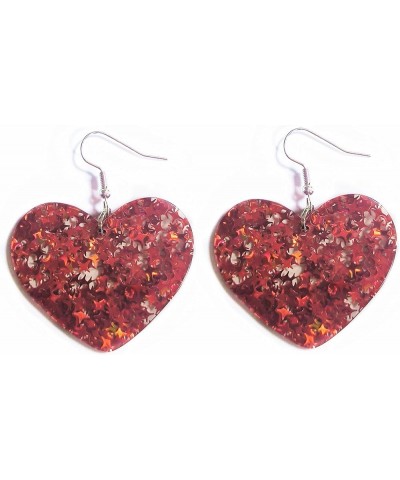 Colorful Three Love Heart Drop Earrings Shiny Shimmer Acrylic Dangle Unique Pink Red Heart Statement Earrings for Women Gilrs...