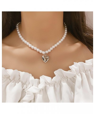 Pearl Choker Necklace for Women Heart Pendant Necklace Rhinestone Heart Necklace Pearl Necklace Bow Necklace Christmas Gifts ...