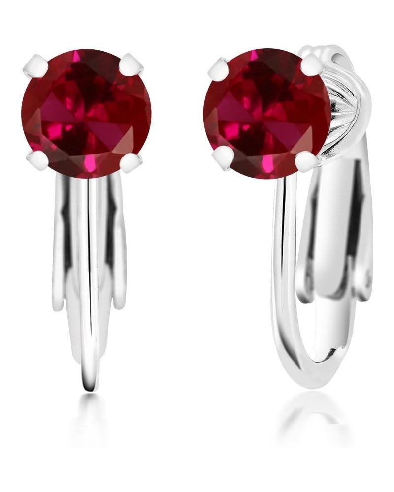 925 Sterling Silver Red Created Ruby Clip On Earrings For Women (2.00 Cttw, Round 6MM) $19.20 Earrings