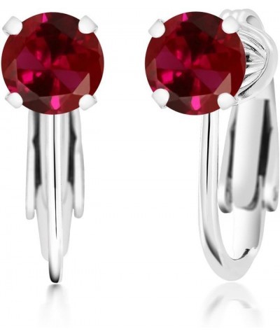 925 Sterling Silver Red Created Ruby Clip On Earrings For Women (2.00 Cttw, Round 6MM) $19.20 Earrings