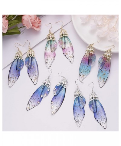 Butterfly Wing Drop Dangle Earrings Gold Plated Crystal Rhinestone for women girls wedding Jewelry Blue-Silver A $7.48 Earrings