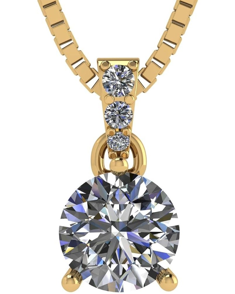 3 Prong Round Solitaire Simulated Diamond Necklace in Solid Sterling Silver with Pure Brilliance Zirconia yellow gold plated ...