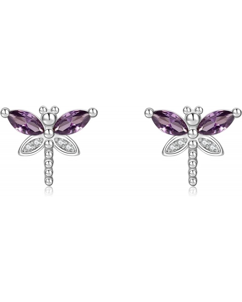 925 Sterling Silver Cz Dragonfly Stud Earrings For Women Gifts For Her Purple $10.79 Earrings