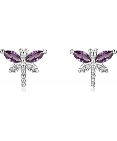 925 Sterling Silver Cz Dragonfly Stud Earrings For Women Gifts For Her Purple $10.79 Earrings