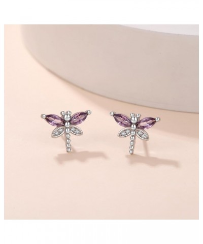 925 Sterling Silver Cz Dragonfly Stud Earrings For Women Gifts For Her Purple $10.79 Earrings