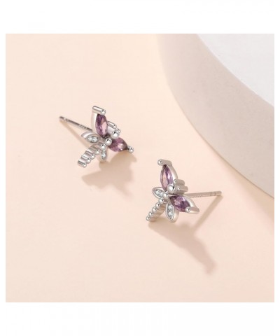 925 Sterling Silver Cz Dragonfly Stud Earrings For Women Gifts For Her Purple $10.79 Earrings