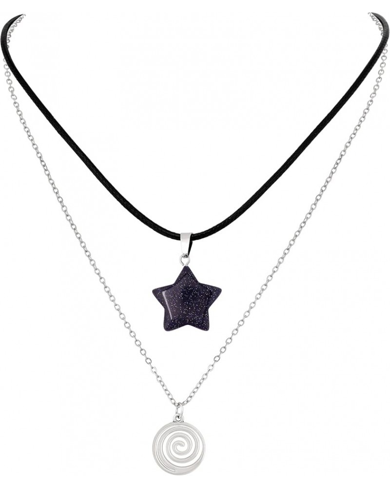 Spiral Star Pendant Necklace for Teen Girls, Y2K Indie Grunge Aesthetic Jewelry Blue Sandstone $7.79 Necklaces