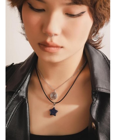 Spiral Star Pendant Necklace for Teen Girls, Y2K Indie Grunge Aesthetic Jewelry Blue Sandstone $7.79 Necklaces