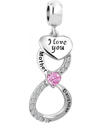 Mothers Day Gifts New Mother and Daughter Charms for Pandora Bracelets Heart I Love You Infinity Crystal Family Bead Pink $7....