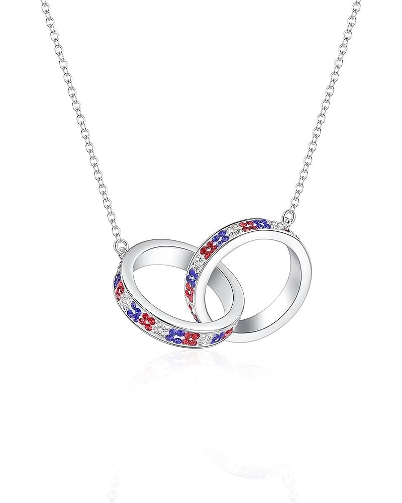 Double Ring Necklace, Silver Plated Crystal Necklace for Women Sparkly Christmas Necklace Fashion Jewelry Gift Patriotic Neck...