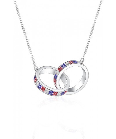 Double Ring Necklace, Silver Plated Crystal Necklace for Women Sparkly Christmas Necklace Fashion Jewelry Gift Patriotic Neck...